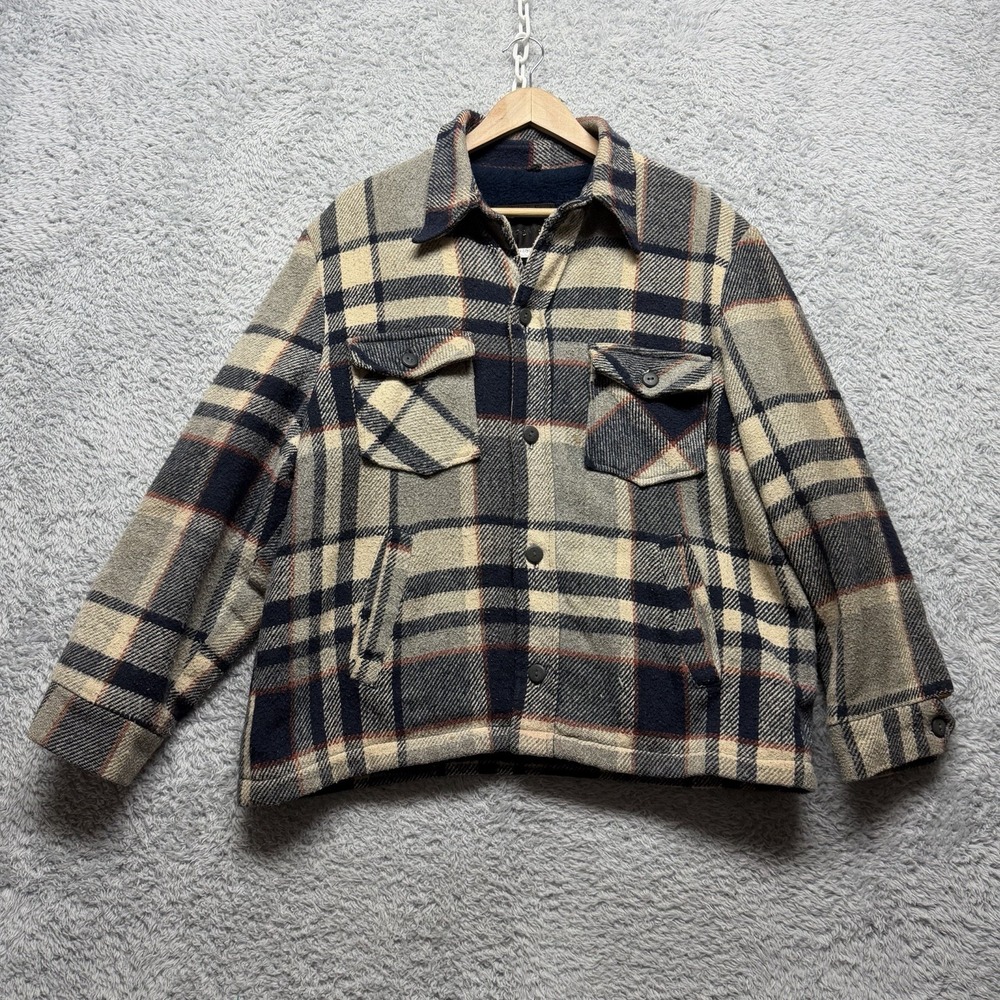 Vintage 70s JPenneys Wool Shacket Shirt Jacket Plaid Flannel Fleece Lined XL USA